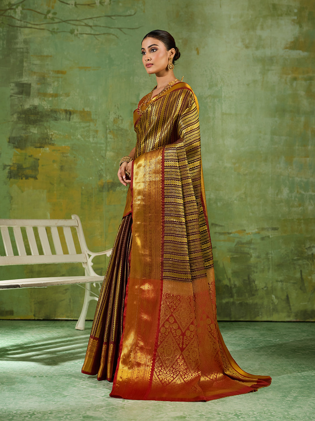 Brown & Maroon Kanchivaram Silk Paithani Saree | EZB SI04 SUTIR1003