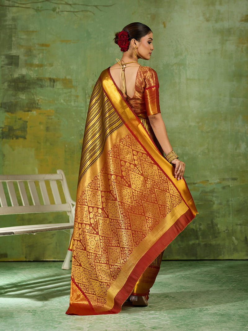 Brown & Maroon Kanchivaram Silk Paithani Saree | EZB SI04 SUTIR1003
