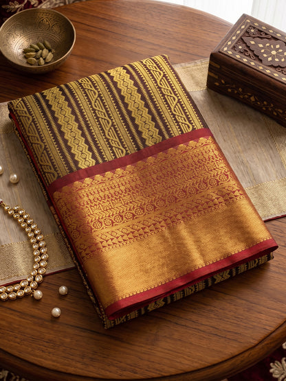 Brown & Maroon Kanchivaram Silk Paithani Saree | EZB SI04 SUTIR1003