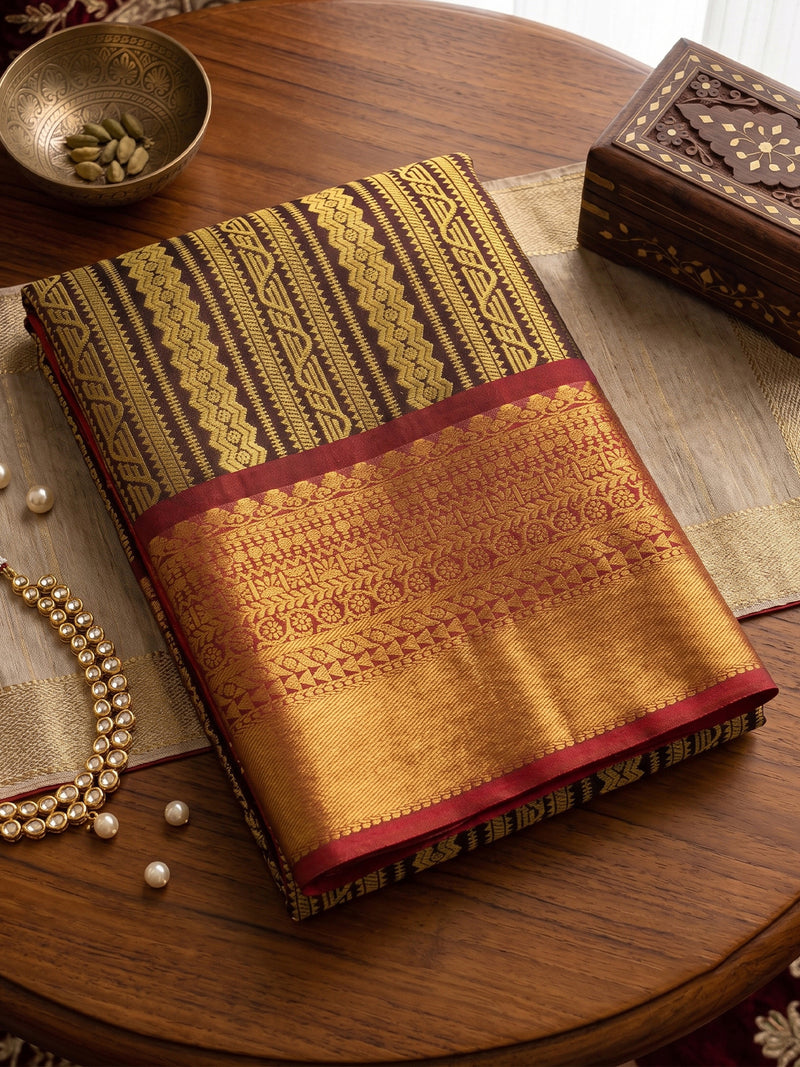 Brown & Maroon Kanchivaram Silk Paithani Saree | EZB SI04 SUTIR1003