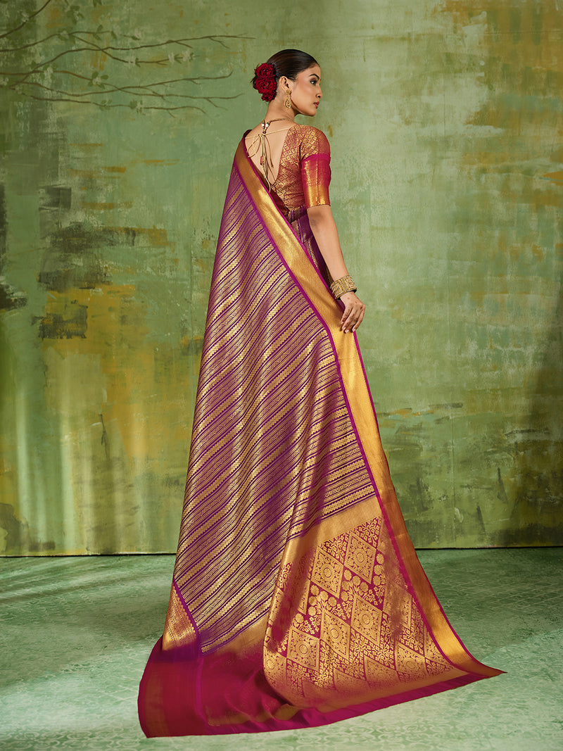 Purple & MAROON Kanchivaram Silk Paithani Saree | EZB SI04 SUTIR1004