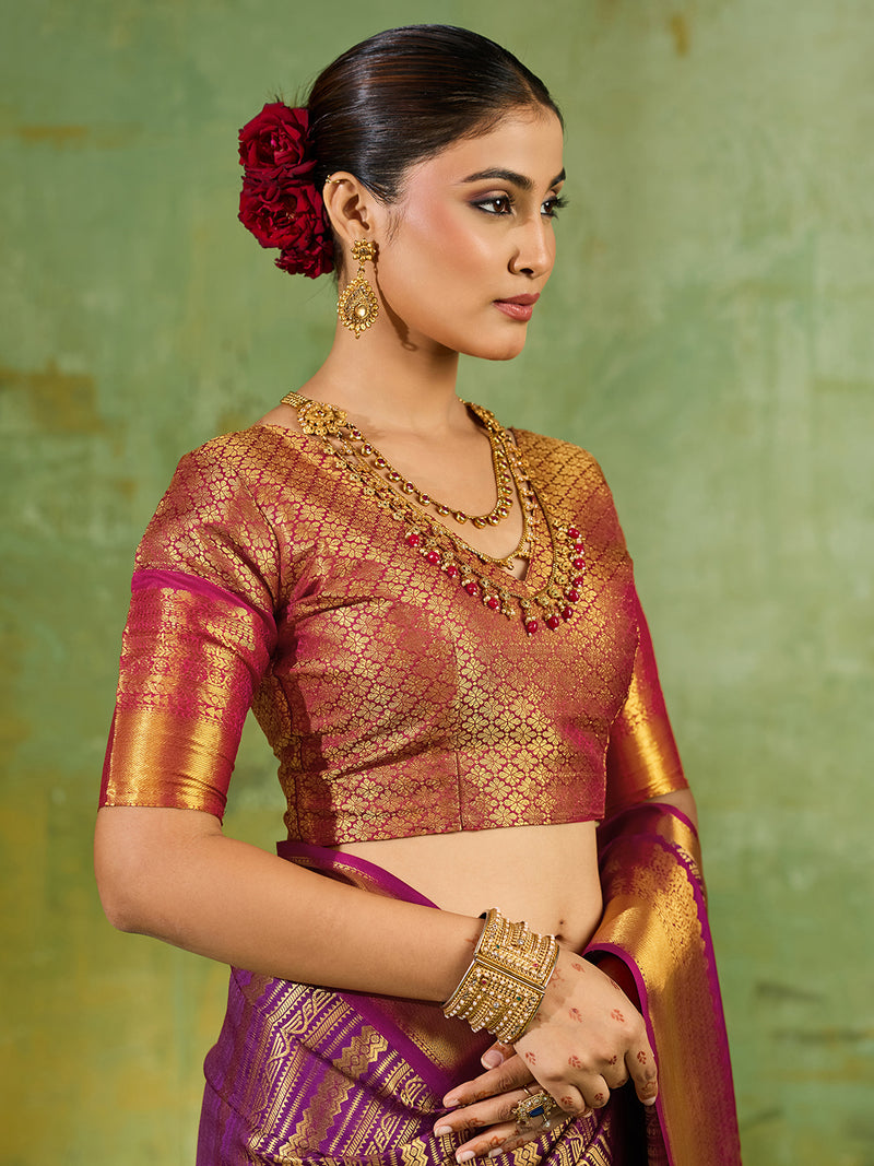 Purple & MAROON Kanchivaram Silk Paithani Saree | EZB SI04 SUTIR1004