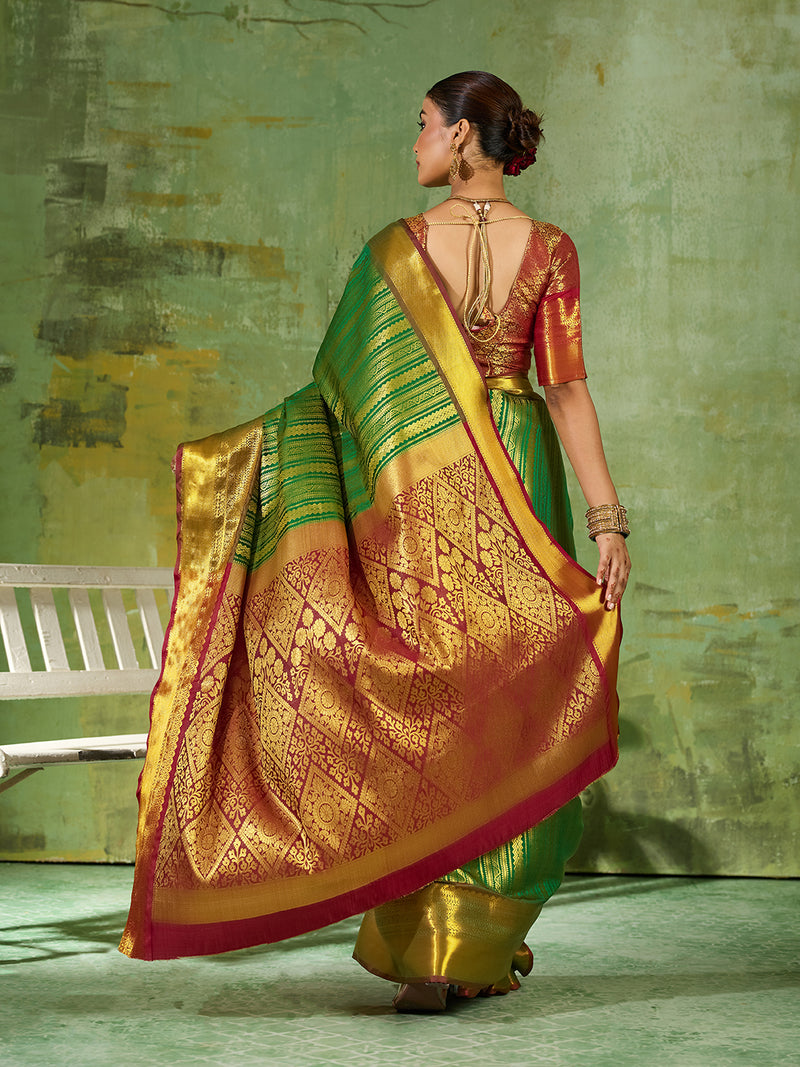 Green & Maroon Kanchivaram Silk Paithani Saree | EZB SI04 SUTIR1005
