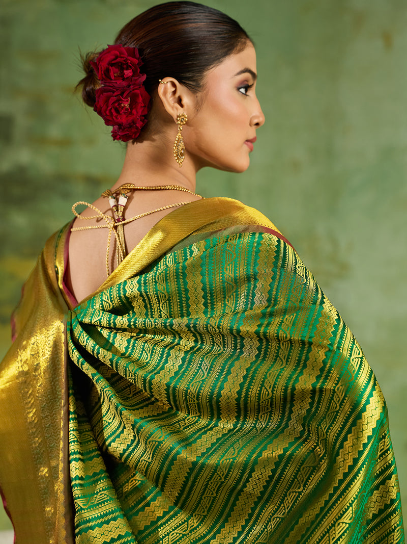 Green & Maroon Kanchivaram Silk Paithani Saree | EZB SI04 SUTIR1005