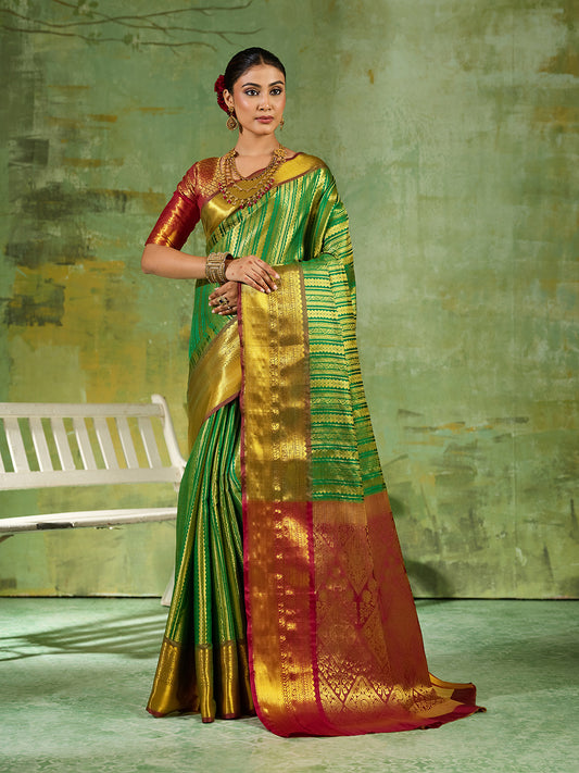 Green & Maroon Kanchivaram Silk Paithani Saree | EZB SI04 SUTIR1005