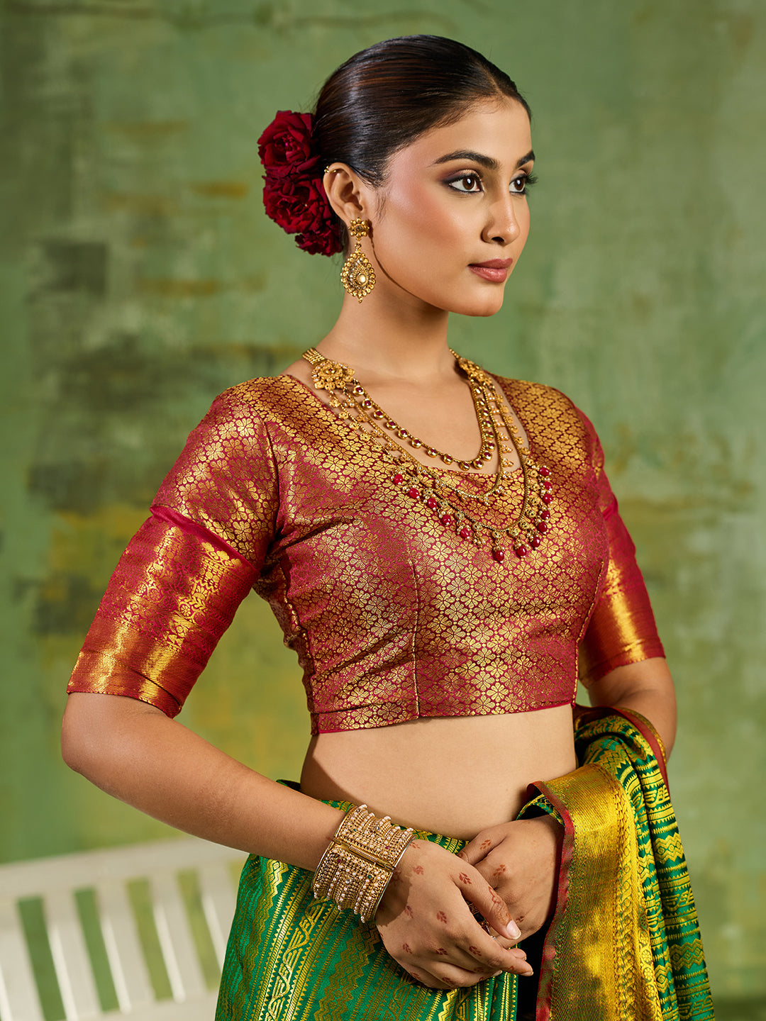 Green & Maroon Kanchivaram Silk Paithani Saree | EZB SI04 SUTIR1005