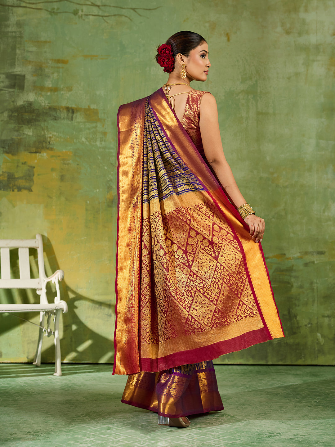 Blue & Maroon Kanchivaram Silk Paithani Saree | EZB SI04 SUTIR1006