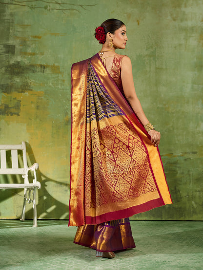 Blue & Maroon Kanchivaram Silk Paithani Saree | EZB SI04 SUTIR1006