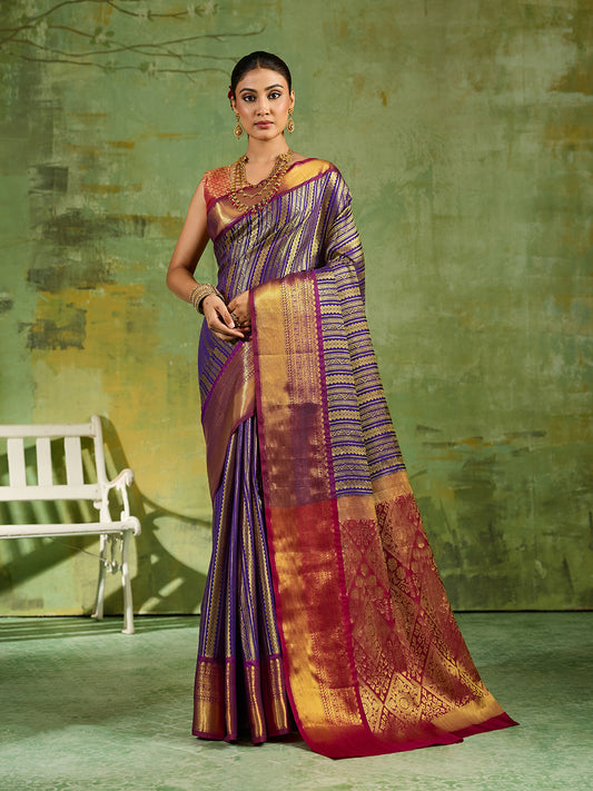 Blue & Maroon Kanchivaram Silk Paithani Saree | EZB SI04 SUTIR1006