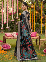 Black Linen Cotton Brocade Saree | EZB SI04 SUUTS1006