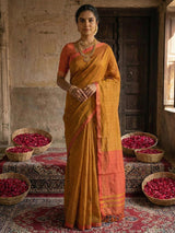 Brown Cotton Brocade Saree | EZB SI04 SUVAR 2002