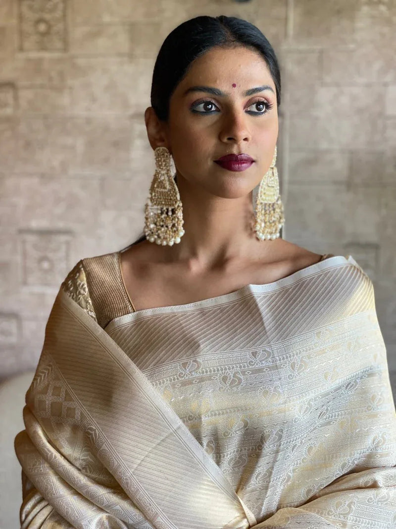 SWARDA THIGALE in Golden Kanjivaram Saree - EZBER