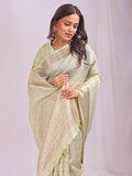Light Green CASUAL CHECKS Organza Saree with Blouse Piece - EZBER