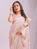 Peach CASUAL CHECKS Organza Saree with Blouse Piece - EZBER