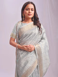Sky Blue CASUAL CHECKS Organza Saree with Blouse Piece - EZBER