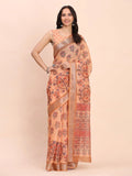 Orange COTTON CRUSH Linen Cotton Saree with Blouse Piece - EZBER
