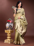 Mehndi Green Organza Saree With Blouse Piece - EZBER