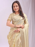Gold PORTO Organza Saree with Blouse Piece - EZBER