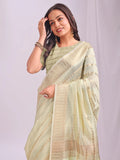 Light Green PORTO Organza Saree with Blouse Piece - EZBER