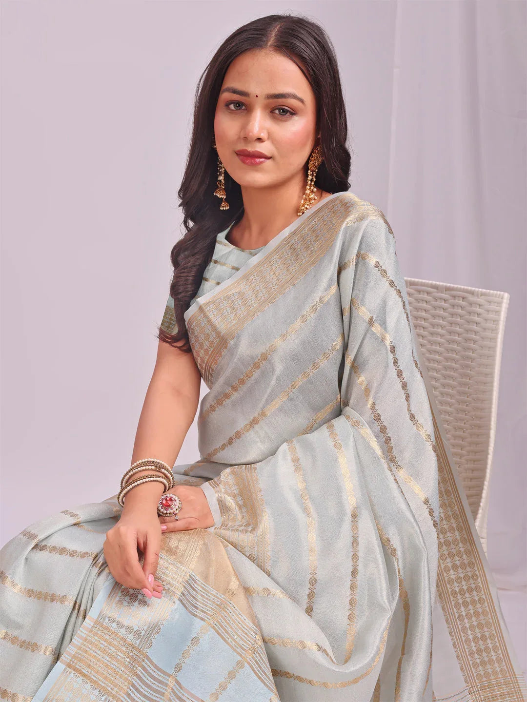 Sky Blue PORTO Organza Saree with Blouse Piece - EZBER