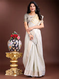 Grey Cotton Saree With Blouse Piece - EZBER