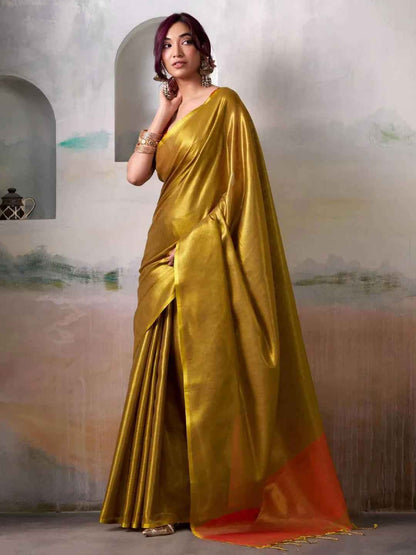 Mustard Tissue Silk Brocade Saree | EZB SI04 SWTIS1002
