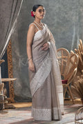 Tan Beige Linen Blend Saree - EZBER