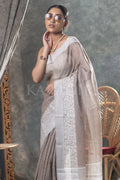 Tan Beige Linen Blend Saree - EZBER