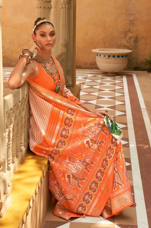 Tangerine Orange Patola Saree - EZBER