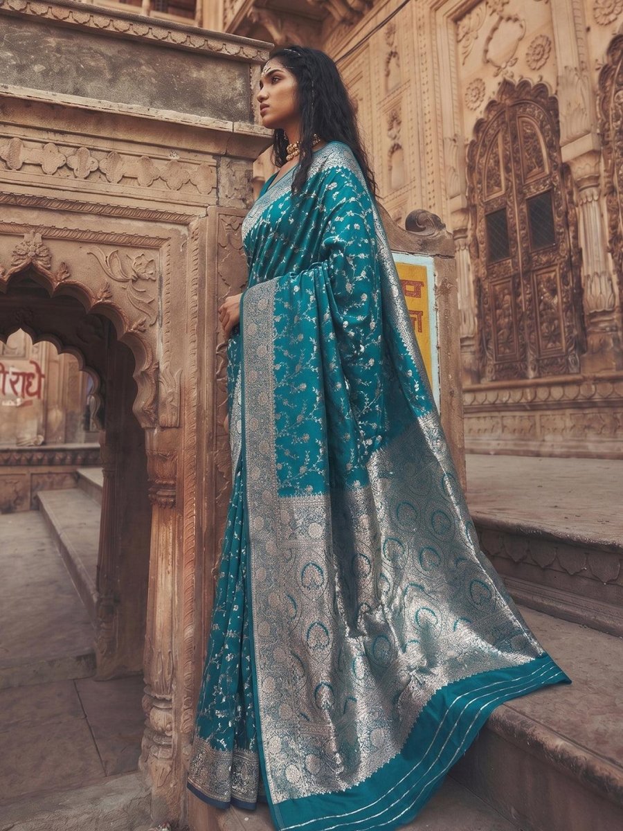 Teal Art Silk Brocade Saree | EZB SI04 SUMKD1003 - EZBER
