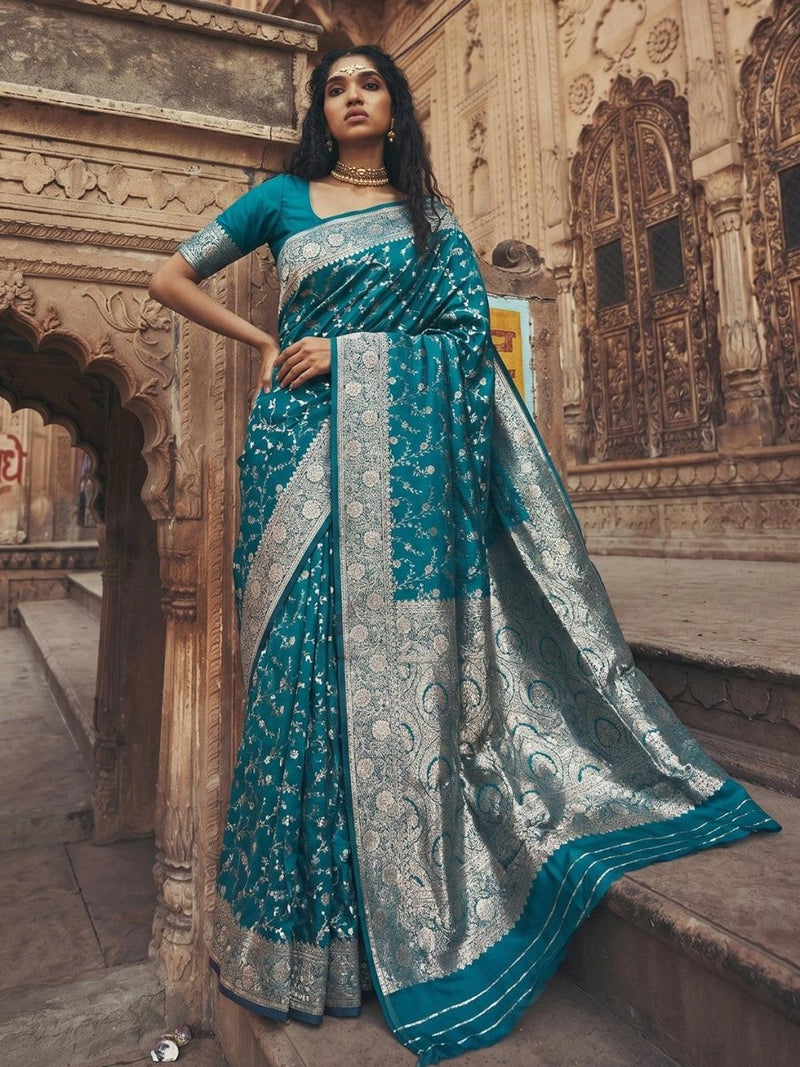 Teal Art Silk Brocade Saree | EZB SI04 SUMKD1003 - EZBER