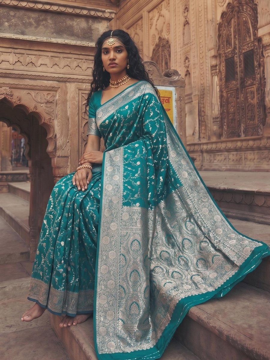 Teal Art Silk Brocade Saree | EZB SI04 SUMKD1005 - EZBER