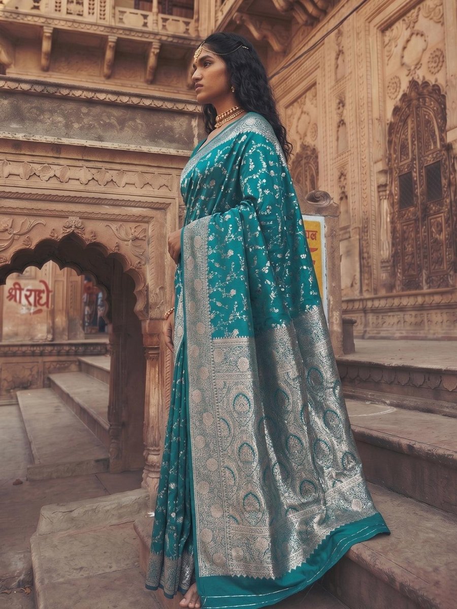 Teal Art Silk Brocade Saree | EZB SI04 SUMKD1005 - EZBER