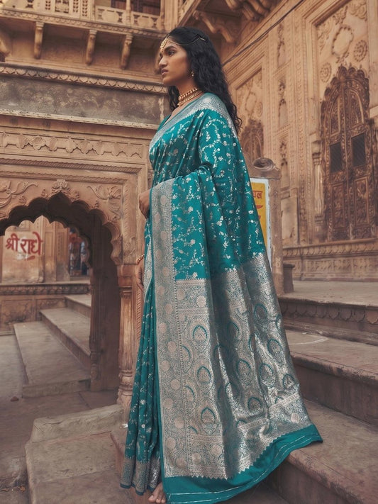 Teal Art Silk Brocade Saree | EZB SI04 SUMKD1005 - EZBER