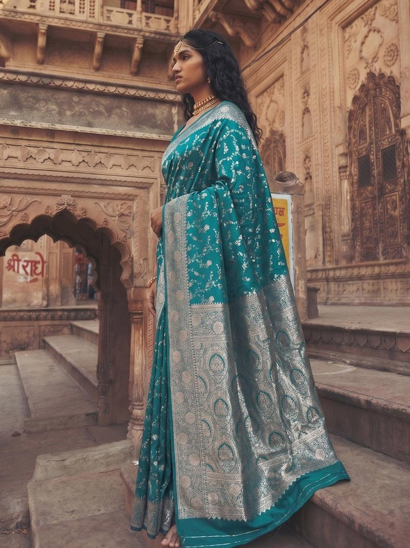 Teal Art Silk Brocade Saree | EZB SI04 SUMKD1005 - EZBER
