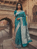 Teal Art Silk Brocade Saree | EZB SI04 SUMKD1005 - EZBER