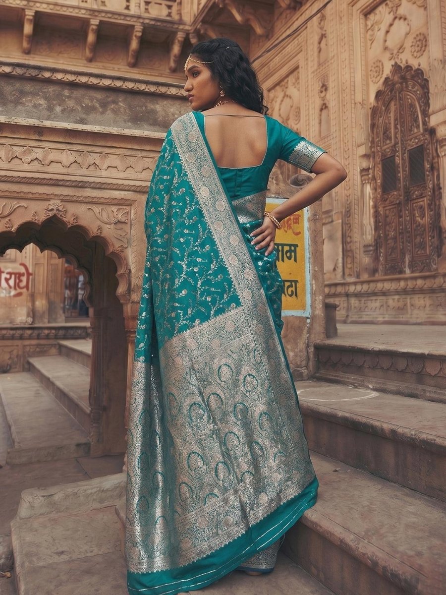 Teal Art Silk Brocade Saree | EZB SI04 SUMKD1005 - EZBER