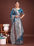 Teal Banarasi Silk Brocade Saree | EZB SI04 ASSIL1003 - EZBER