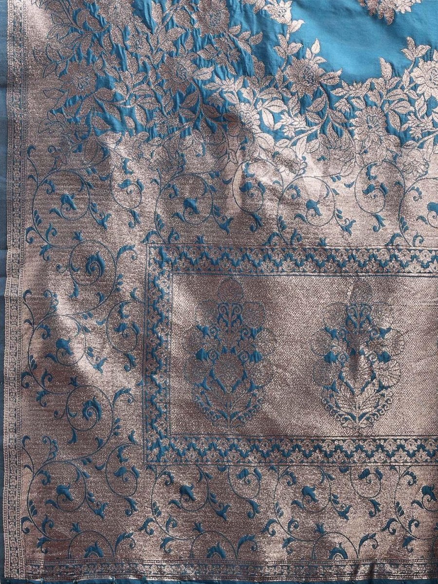 Teal Banarasi Silk Brocade Saree | EZB SI04 ASSIL1003 - EZBER
