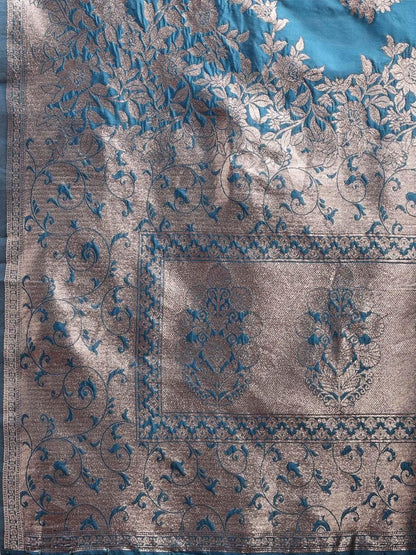 Teal Banarasi Silk Brocade Saree | EZB SI04 ASSIL1003 - EZBER