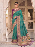 Teal Banarasi Silk Contrast Pallu Saree | EZB SI04 SUKLN1006 - EZBER