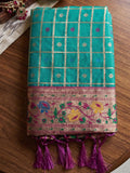 Teal Banarasi Silk Contrast Pallu Saree | EZB SI04 SUKLN1006 - EZBER