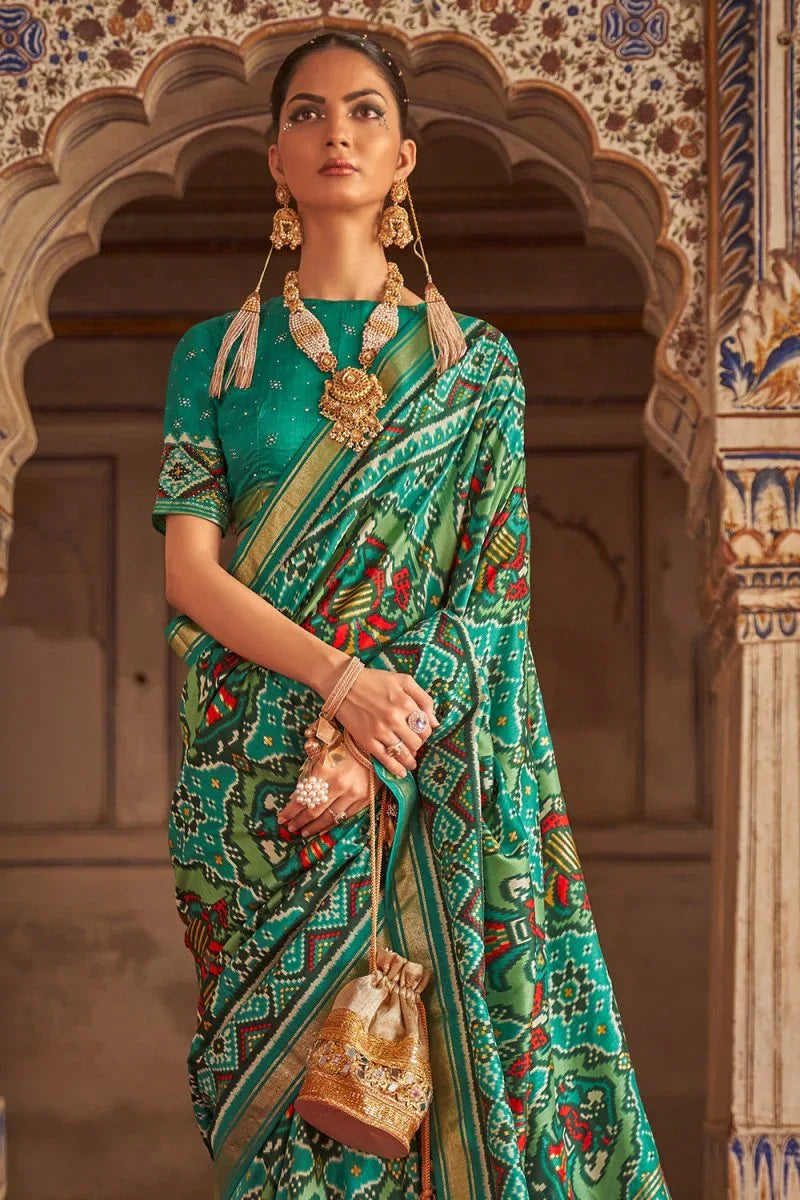 Teal Blue Patola Saree - EZBER