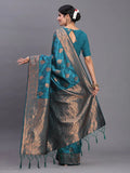 Teal Blue Silk Saree With Blouse Piece - EZBER