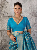 Teal Kanjivaram Silk Blend Brocade Saree | EZB SI04 SUPRS1003 - EZBER