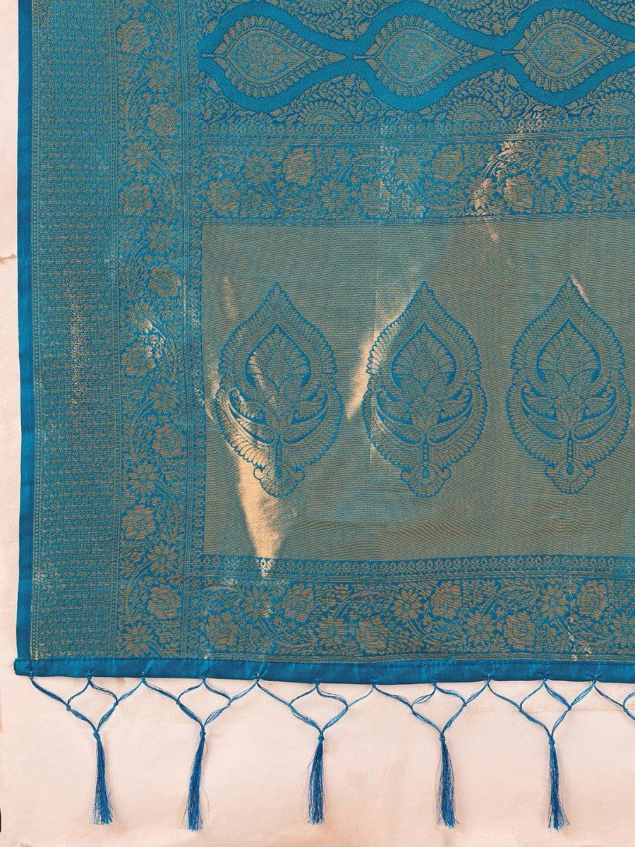 Teal Kanjivaram Silk Blend Brocade Saree | EZB SI04 SUPRS1003 - EZBER