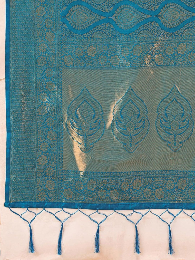 Teal Kanjivaram Silk Blend Brocade Saree | EZB SI04 SUPRS1003 - EZBER