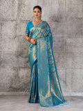 Teal Kanjivaram Silk Blend Brocade Saree | EZB SI04 SUPRS1003 - EZBER