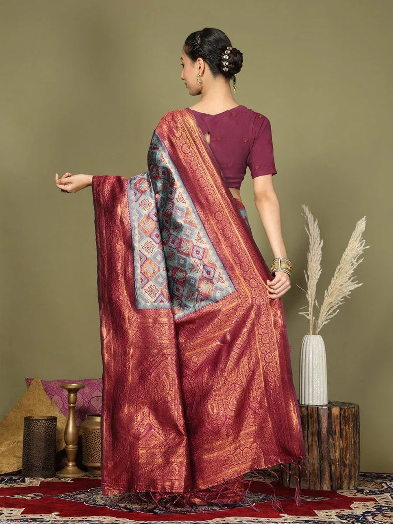Teal Lichi Silk Saree With Blouse Piece - EZBER