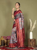 Teal Lichi Silk Saree With Blouse Piece - EZBER